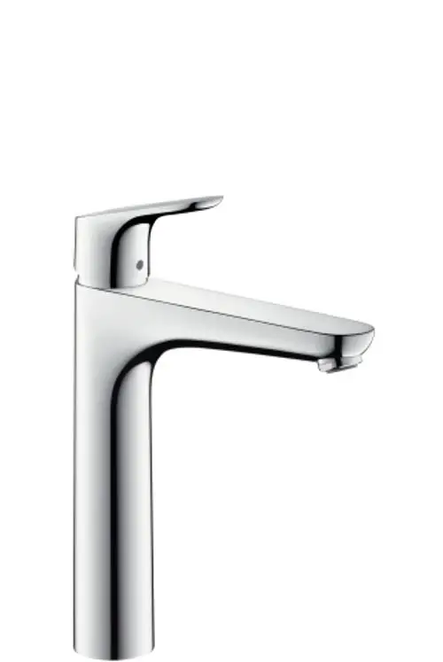 Einhebel-Waschtischmischer von Hansgrohe in Chrom-Optik, mit einem schmalen, modernen Design und einem langen Auslauf.